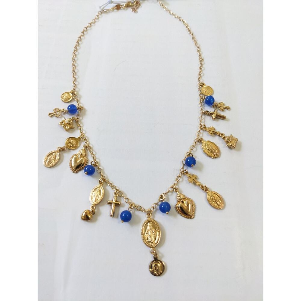 Mia Fiore 18kt Gold Plated Rosary Charm Necklace Cross Religious Angel Catholic